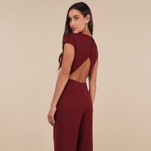 Lulus Illustrious Charm Burgundy Cap Sleeve Cutout Jumpsuit Red - Size S